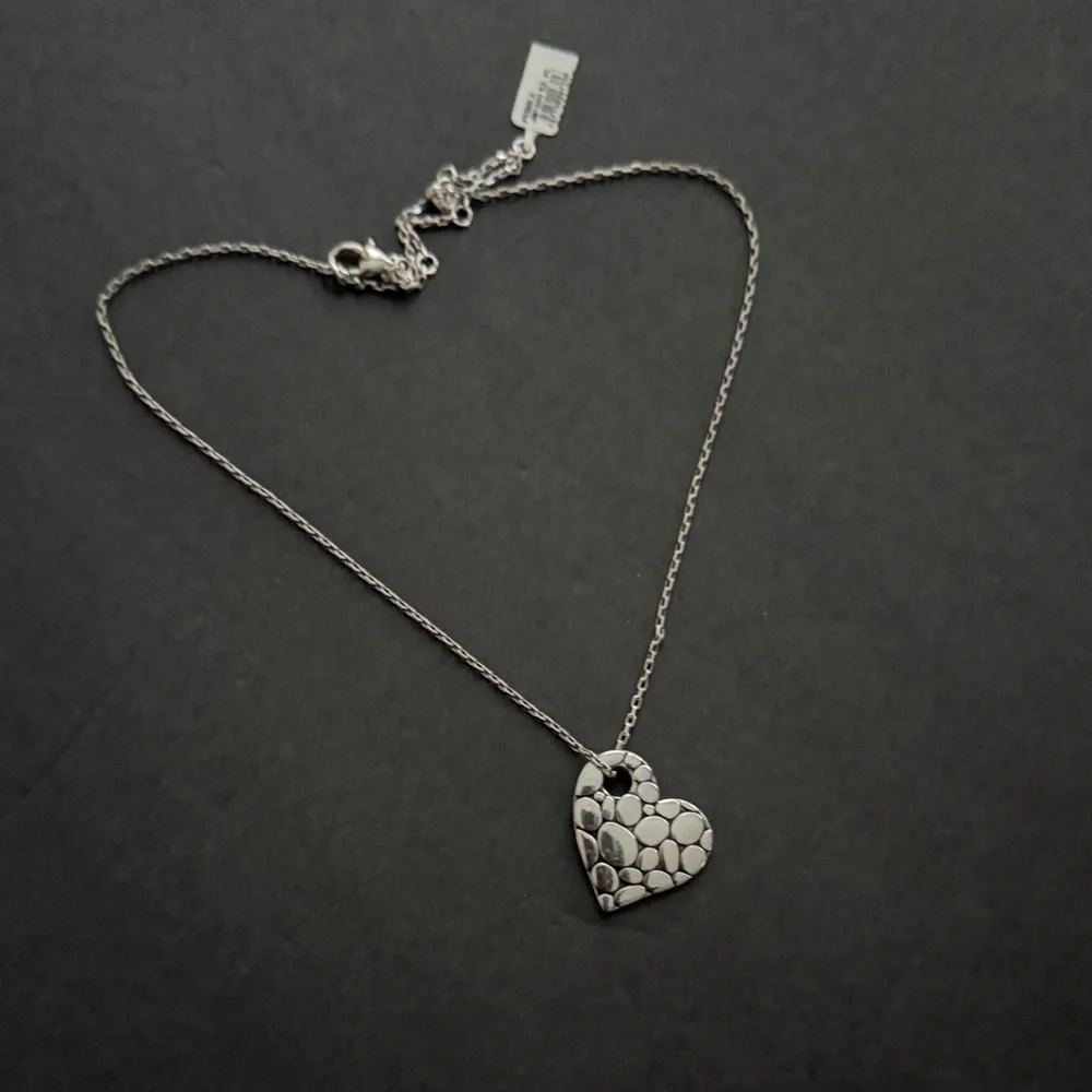 New Brighton Silver Textured Heart Pendant Necklace - Picture 2 of 5